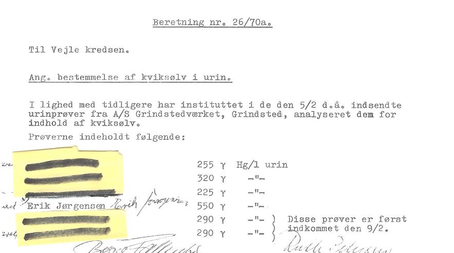 Her er resultatet af den måling som Erik Jørgensen fik foretaget i 1970. I går så han den for første gang. Den tilladte grænse er på 100 mg.