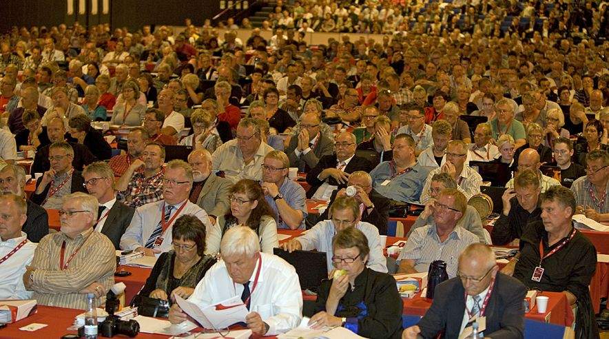 853 delegerede og 472 gæster lytter til forbundsformandens beretning. Kongressen finder sted i Aalborg Kongres- og Kulturcenter (Foto: Harry Nielsen)
