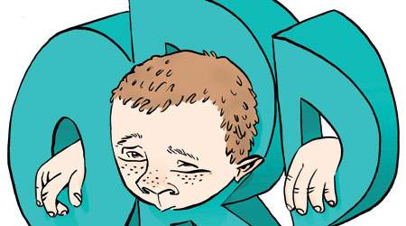 Jobcentret i Ringkøbing har indtil nu brugt to en halv måned på ansøgninger fra ordblinde ansat på vindmøllefabrikken Vestas. (Tegning: Bob Katzenelson.)