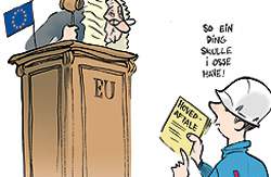 EU-domstolens dom over svensk fagbevægelse er nu blevet stadfæstet ved svensk ret. (Tegning: Bob Katzenelson)