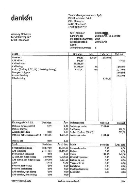 En lettisk gartnervikar bliver trukket 5.000 kroner i husleje af sin chef for at bo på &#8221;Hotel Dracula&#8221;, viser hans lønseddel.