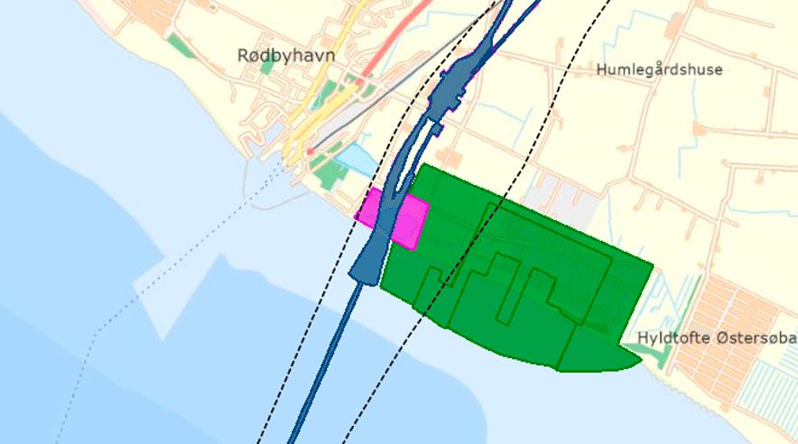 Tre ud af fire arbejdspladser på Femern bliver i Danmark. Især fordi produktionen af betonelementerne til den 18 kilometer lange tunnel skal støbes i Rødby Havn. (Grafik: Femern A/S)