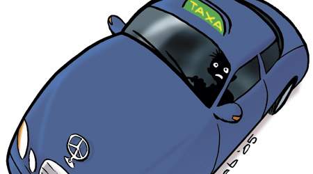 &nbsp;Mindst en gang om ugen bliver en taxi-chauffør overfaldet, viser opgørelsen fra Taxichaufførernes Landsklub og Fagbladet 3F. (Tegning: Bob Katzenelson)