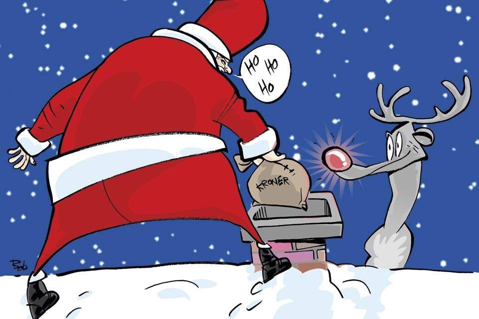 Helle fik en ekstra julegave i år - 300.000 kroner fra den gamle Farum Kommune for efterbetaling af løn. (Illustration: Bob Katzenelson)