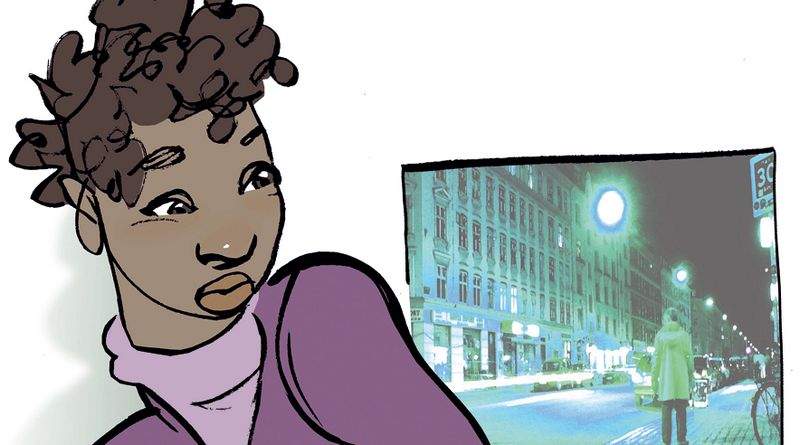 To afrikanske kvinder, som politiet anholdt på Københavns Universitet i marts i år, viser sig at være ofre for menneskehandlel og solgt til prostitution her i landet. (Tegning: Bob Katzenelson)