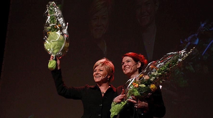 Beskæftigelsesminister Inger Støjberg flirter med Fremskridtspartiet i Norge. Her er hun sammmen med den norske leder Siv Jensen. (Foto: frp.no)