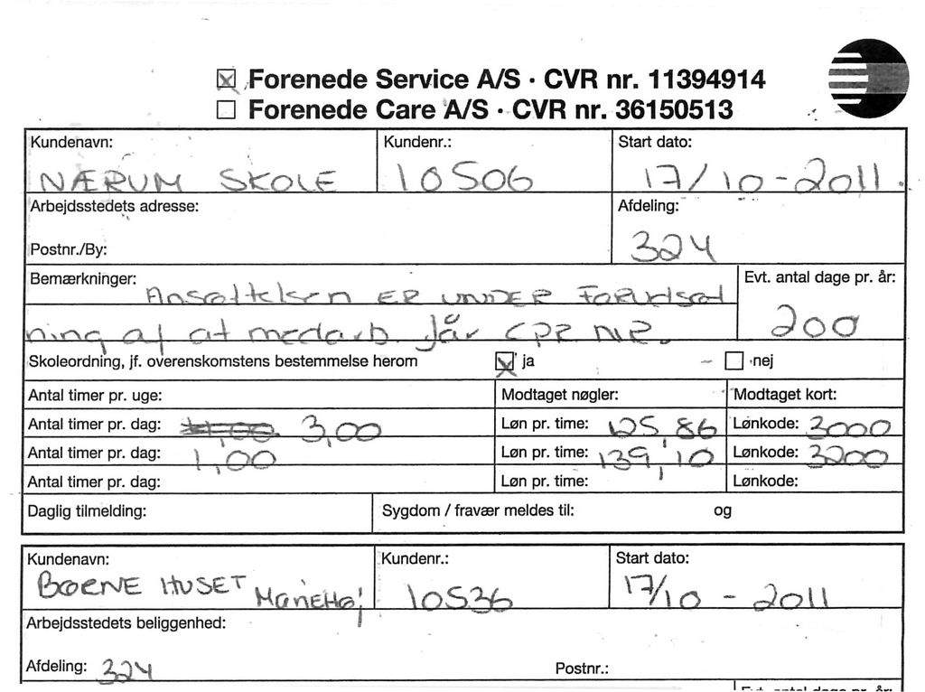 &#8217;Ansættelsen er under forudsætning af at medarbejderen får cpr-nr.&#8217;, står der på Forenede Services ansættelseskontrakt med Luminita Budulica. Der er ændret i rumænerens kontrakt.