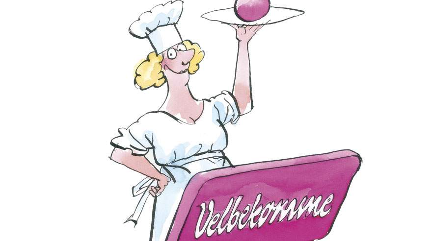 "Mad til Mere" hedder den nye kampagne, der skal øge sundheden blandt 3F's medlemmer i den grønne sektor (Tegning: Eskestad)