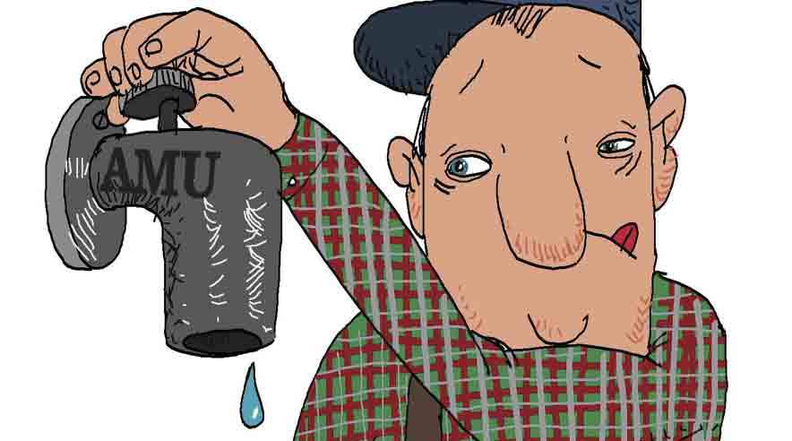 Den dårlige økonomi på AMU, manglende efterspørgsel og aflyste kurser koster nu 20 ansatte jobbet på EUC - Erhvervsuddannelsescenter - Sjælland i Næstved. (Tegning: Bob Katzenelson)