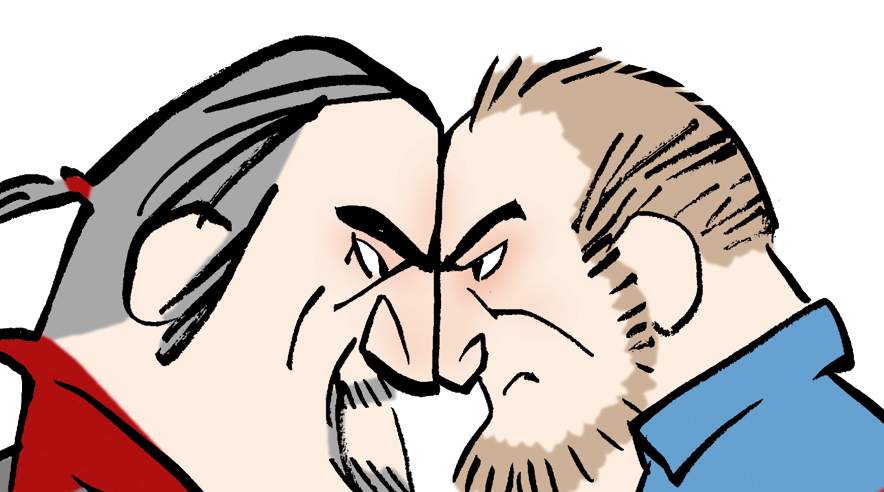 Løs konflikten inden den ender i alvorlige sammenstød. ((Tegning: Bob Katzenelson).)