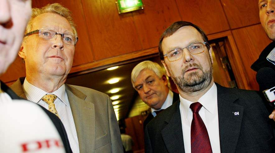 DI's Hans Skov Christensen mener, at forliget er på kanten af den økonomiske ramme, mens  formanden for CO-industri og Dansk Metal, Thorkild E. Jensen hæfter sig ved, at forliget bygger videre på de områder, der skaber tryghed og sikkerhed for de ansatte i industrien. (Harry Nielsen.)