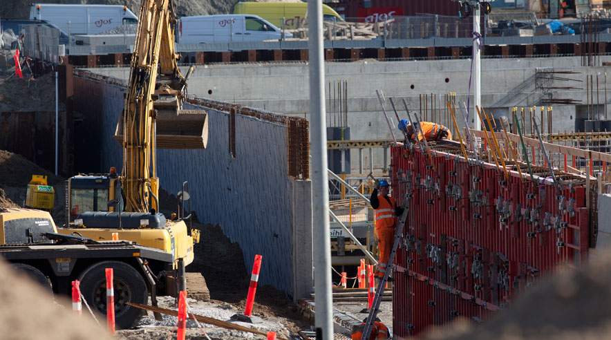 Budomex har i et års tid bygget ny skole på havnen i Aarhus. Her er det tredje og sidste kælderetage, der bliver til en automatisk parkeringskælder under byggeriet Navitas. (Foto: Niels Åge Skovbo)
