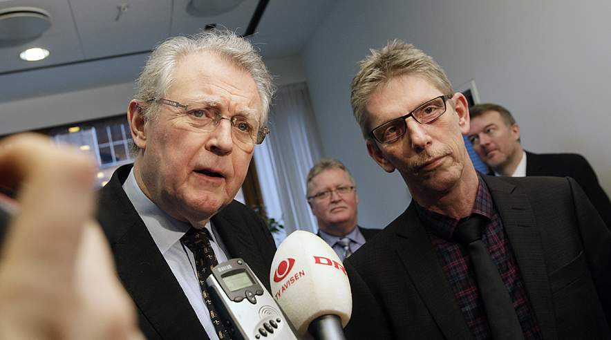 - Ny adgang til kontrol af løn på virksomheder mistænkt for snyd er med til at sikre vores medlemmer langt bedre mod løndumping, siger formand for 3F's Transportgruppe Jan Villadsen (th) - (tv) DI's administrerende direktør Hans Skov Christensen.  (Foto: Harry Nielsen)