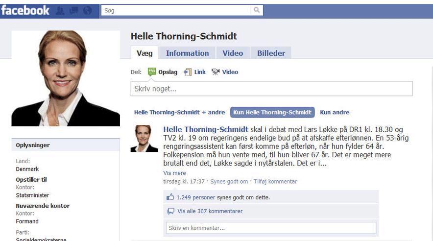 Med 94.122 fans fører Helle Thorning-Schmidt stort på Facebook.