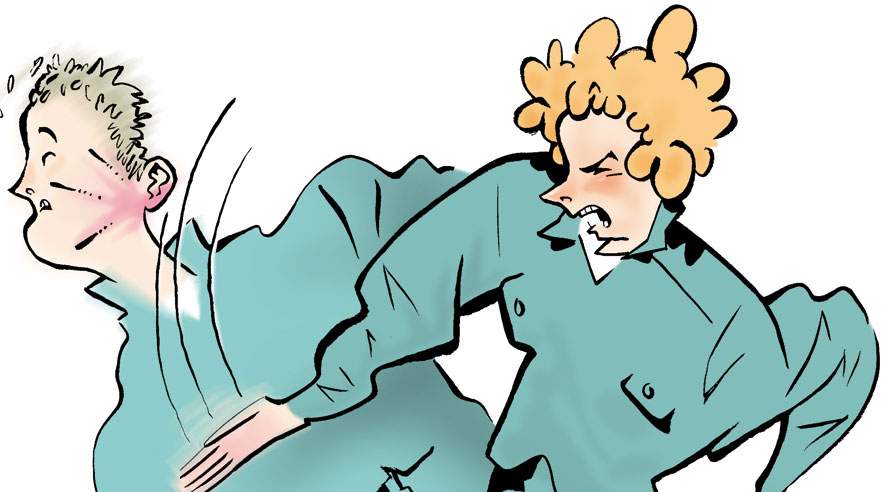 Fyringstrusler øger risikoen for konflikter på arbejdspladsen. Læs hvordan du er med at bevare en god stemning trods krisetider. ((Tegning: Bob Katzenelson).)