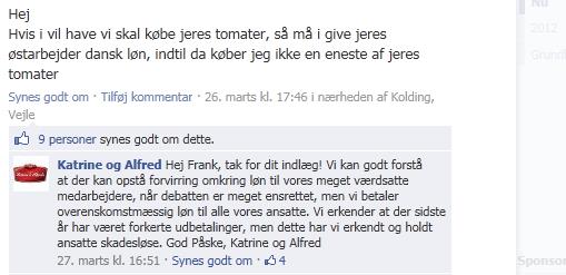 Her kan du læse en kommentar fra en potentiel kunde hos tomatgartneriet Alfred Pedersen & Søn samt virksomhedens svar. 