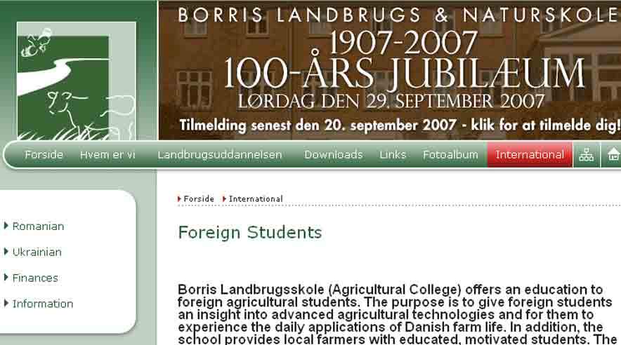 Borris Landbrugsskole uddanner udelukkende udenlandske landbrugselever. (Billede fra skolens hjemmeside.)