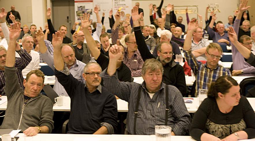 Et stort flertal i 3F anbefaler, at der stemmes ja til de nye overenskomster. Det stod klart, da 3F torsdag holdt afstemning i sit repræsentantskab. (Foto: Harry Nielsen)